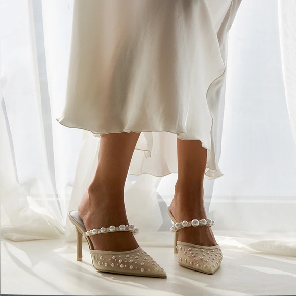 New Dolce Vita Katik pearl heels ivory mesh bridal mule wedding heels shoes - Picture 6 of 15